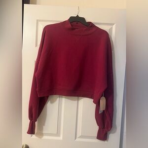 Blogilates Marshmallow Mockneck Sweatshirt Burgundy NWT